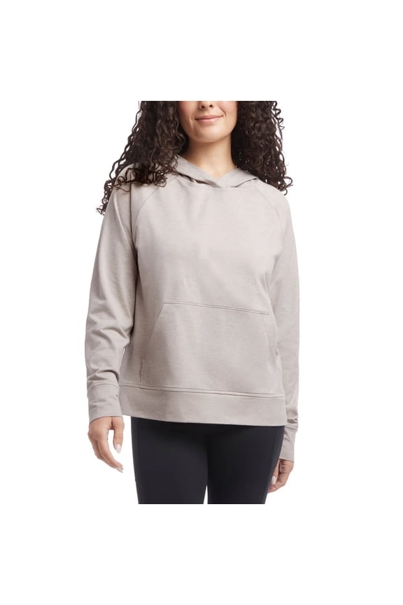 Women's Long Sleeve Melange Hoodie Pullover with Kangaroo Pocket (Beige/Small)