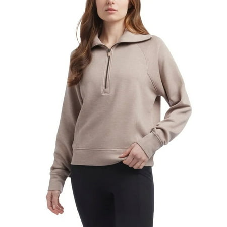 Danskin Women's Luxe Half Zip Pullover Top (US, Alpha, Medium, Regular, Regular, Chai Heather (Brown))