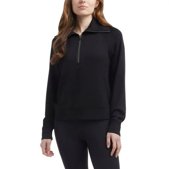 Danskin Women's Luxe Half Zip Pullover Top (Black/Small)