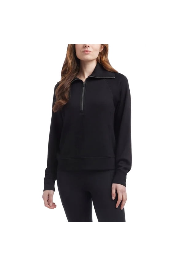 Women's Luxe Half Zip Pullover Top (Black/Small)