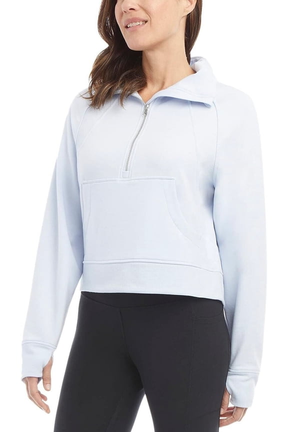 Women's Mixed Rib Half Zip Pullover Sweatshirt, Halogen Blue Medium