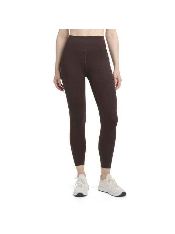 Women's Satin Stitch Shaped Back 7/8 Leggings, Espresso, Small