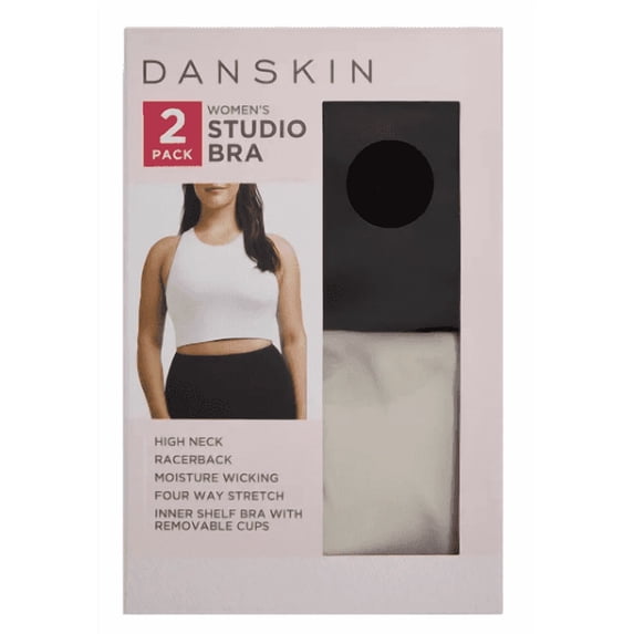 Danskin Women’s Studio Bra, 2-pack Black Salt/Moonbeam Medium