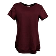 Danskin Women's Top Tulip Hem Short Sleeve Tunic Garnet, Small