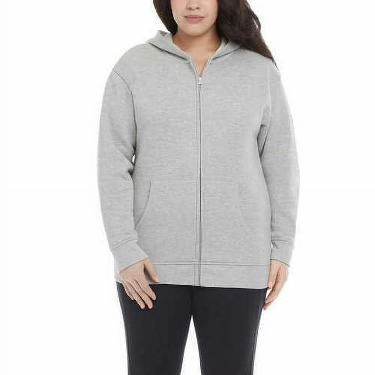 Danskin Women's Ultra Cozy Fleece Full Zip Hooded Jacket, Gray Heather Small