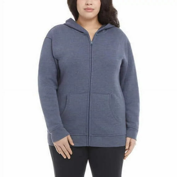 Danskin Women's Ultra Cozy Fleece Full Zip Hooded Jacket (Stonewash Heather, XL)
