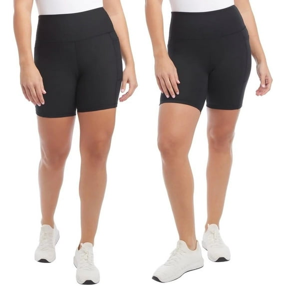 Danskin Womens 2 Pack Midweight Bike Short (Black/Black Ribbed, S)
