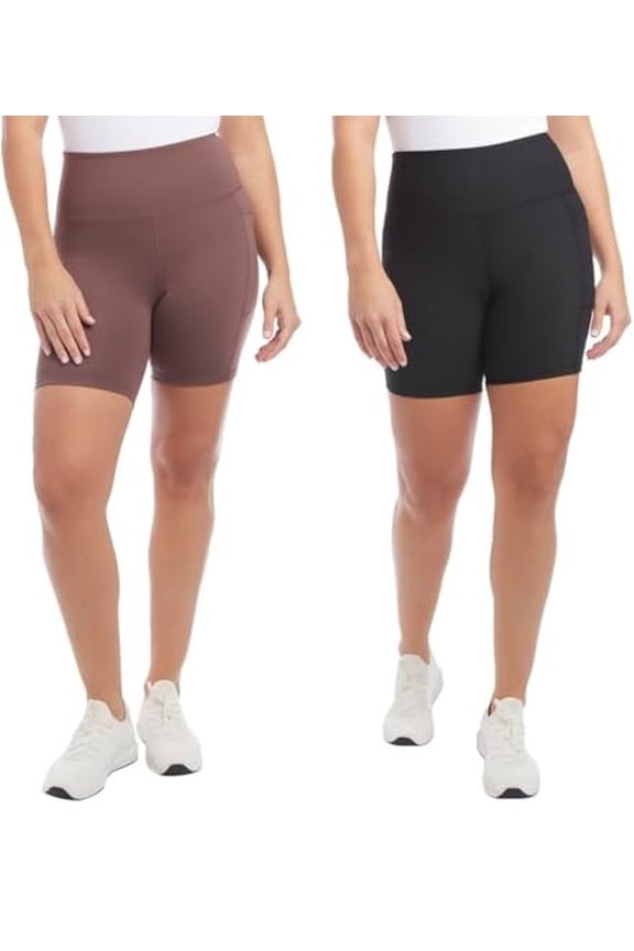 Womens 2 Pack Midweight Bike Short (US, Alpha, 2X, Regular, Regular, Brown Acadia/Black Sald Ribbed)