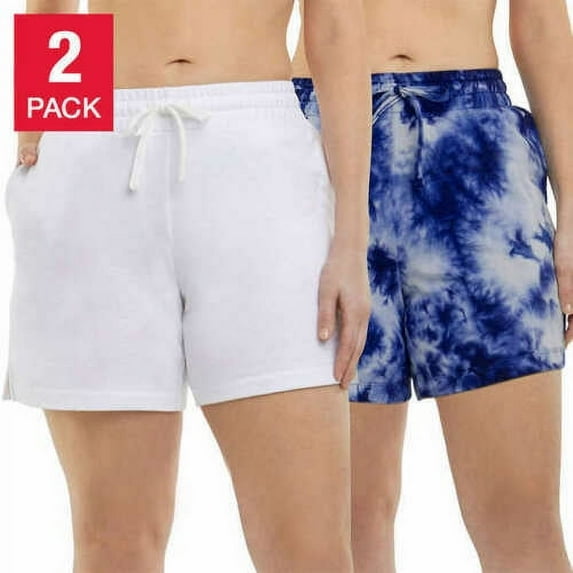 Danskin Womens 2-Pack Soft Active Short Size: L, Color: Neptune Blue Tie Dye/Bright White