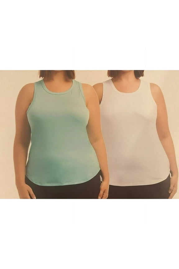 Womens 2 Pack Tank Top White/Aqua Splash Large