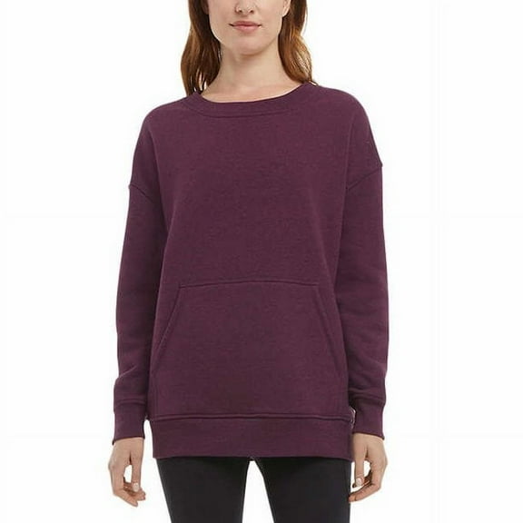 Danskin Womens Front Kangaroo Pocket Oversized Crewneck With Pocket,Italian Plum Heather,Small