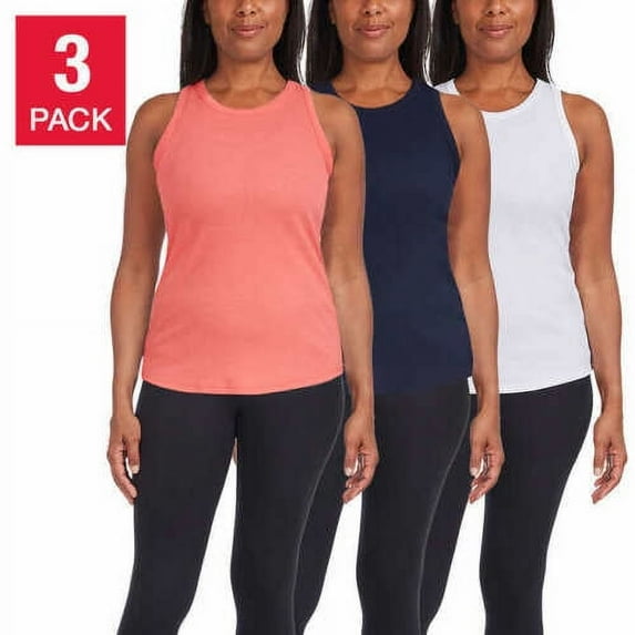 Danskin Womens Ribbed Tank Top 3-pack Size: S, Color: Sugar Coral/Bright White/Dark Navy
