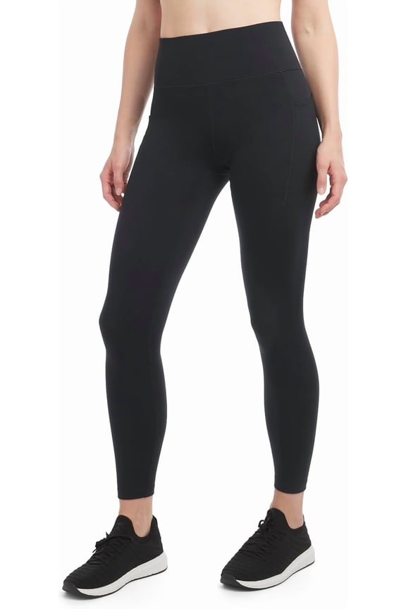 Womens Satin Stitch High Rise 7/8 Leggings (Black, Large)