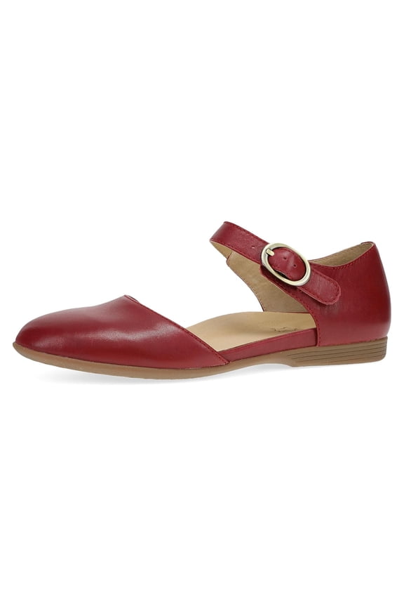 Liv D'Orsay Mary Jane Flats for Women - Arch Support, Soft Leather, Adjustable Buckle, All-Day Comfort, Quality Construction Red 6.5-7 M US