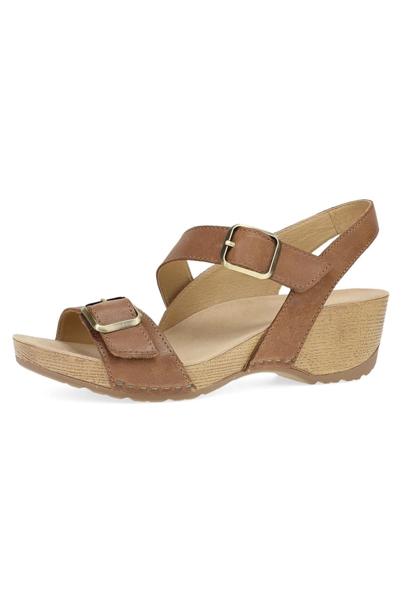 Trinity Wedge Sandal for Women Contoured Footbed for All-Day Comfort and Support Hook & Loop Strap with Buckle Detail Lightweight Rubber Outsole Tan 8.5-9 M US