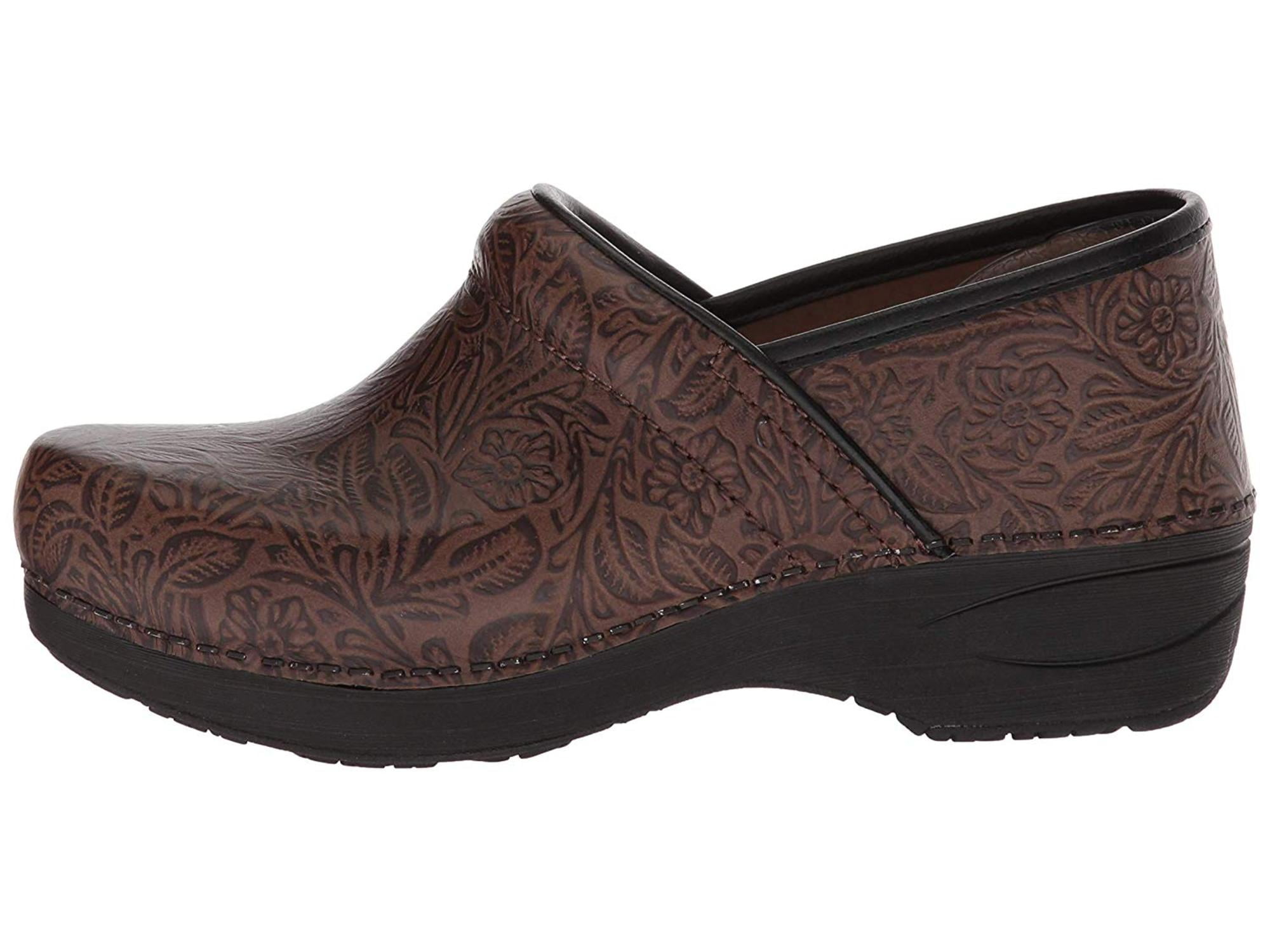 Dansko Womens Floral Tooled Leather Closed Toe Clogs Brown Size