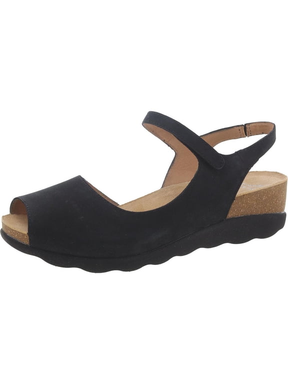 Womens Marcy Milled Leather Peep Toe Wedge Sandals