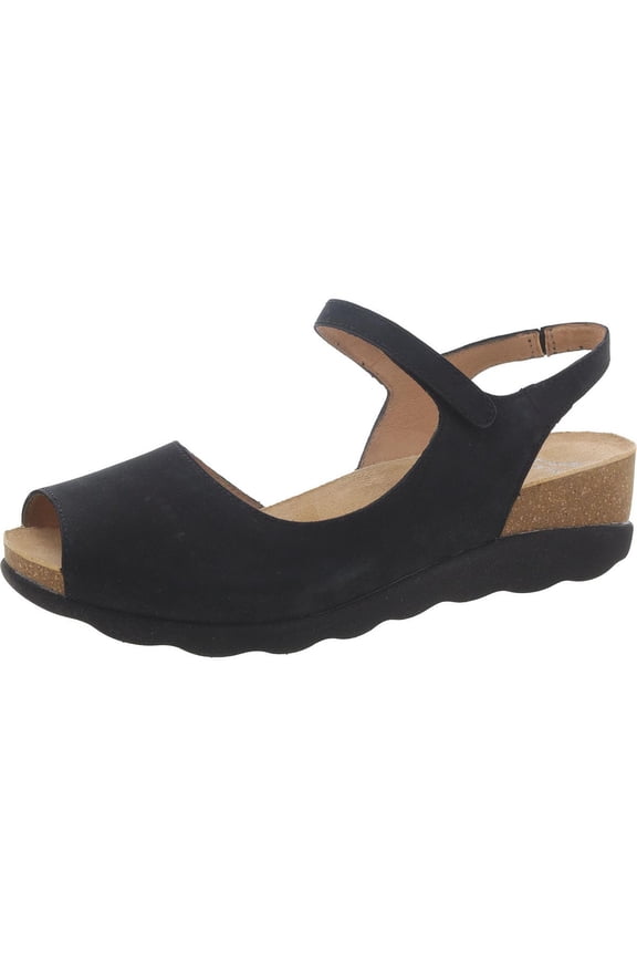 Womens Marcy Milled Leather Peep Toe Wedge Sandals