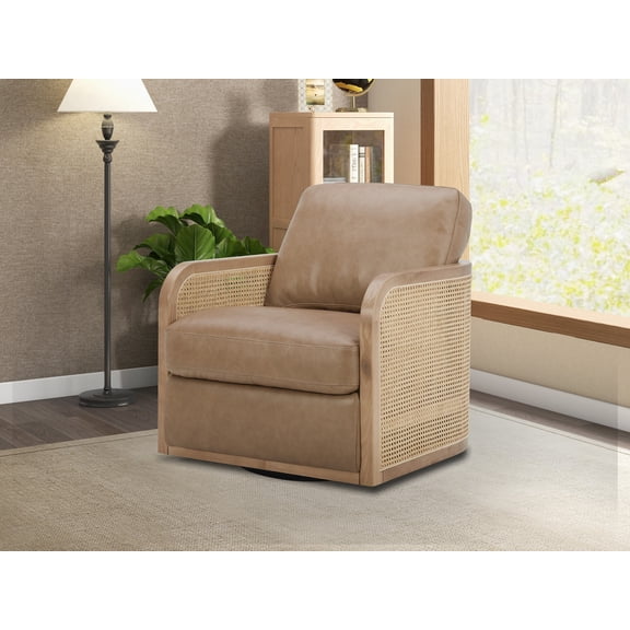 Danson - Modern Tan Leather & Wicker Swivel Accent Chair