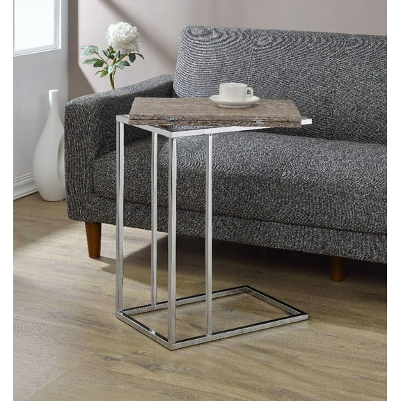 Danson Weathered Oak & Chrome Finish Accent Table - Folding/Extension Top w/Swivel 12"~24"