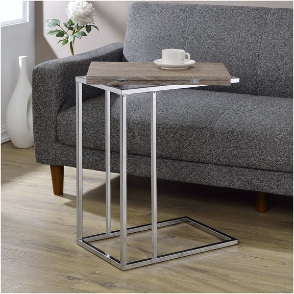 Danson Weathered Oak & Chrome Finish Accent Table with Extendable Folding Top for Living Room