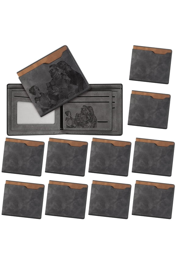 12 Pcs Leather Photo Wallet for Men Fold PU Leather Wallets for DIY Father Day Gifts for Dad Husband Uncle(Gray Brown) Y101