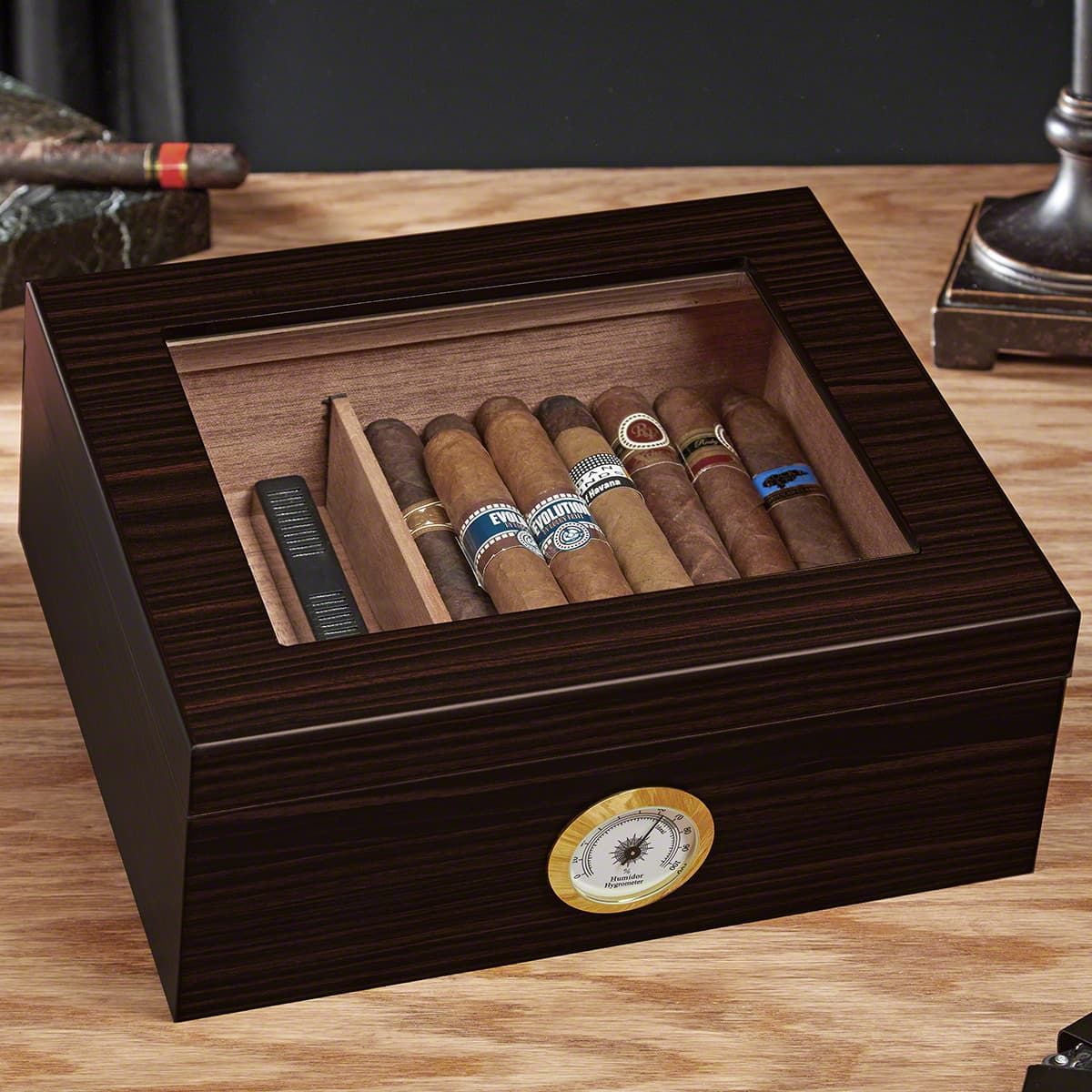 Dante Custom Cigar Humidor with Hygrometer - Espresso Brown Cedar Lined ...