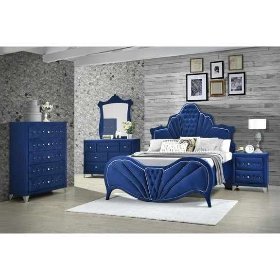 Dante Eastern King Bed in Blue Velvet