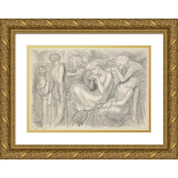 Dante Gabriel Rossetti 18x14 Gold Ornate Wood Frame and Double Matted Museum Art Print Titled - The Death of Lady Macbeth - Compositional Study (1996)