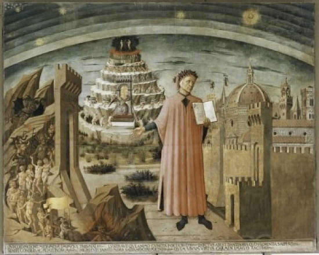 Dante and his Poem Domenico di Michelino (1417-1491Italian) Santa Maria del Fiore The Cathedral Florence Canvas Art - Domenico di Michelino (24 x 36)