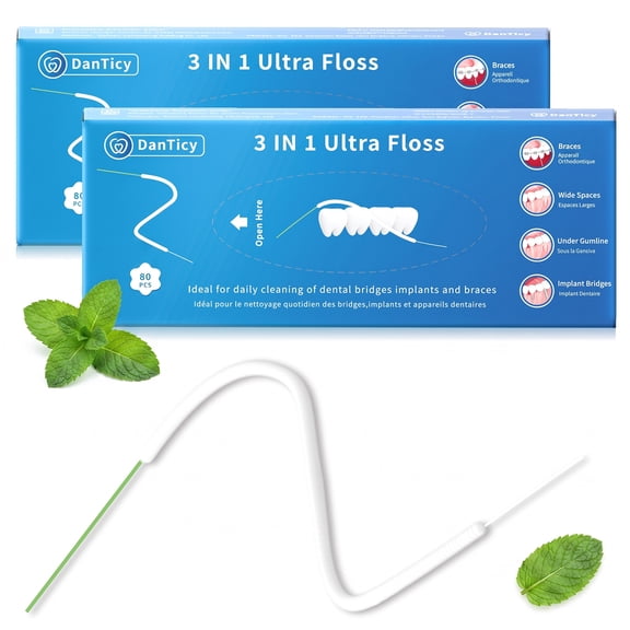 Danticy 3 in 1 Dental Floss Threaders for Braces Super Floss, Mint, 160 Ct