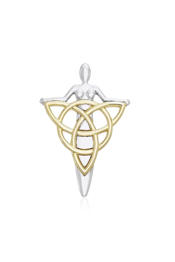 Danu Goddess Triquetra 925 Sterling Silver Pendant Wiccan Jewelry Gold Accent