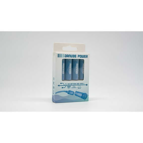 Danube Power Rechargeable AA Battery Set with Charging Cable, 4 Count, no wall charger required