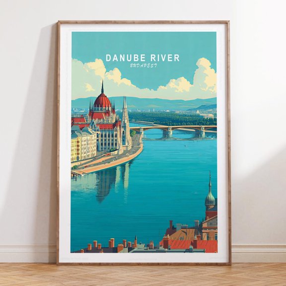 Danube River Budapest Minimalist Cityscape Home Decor Print Unframed Paper Print