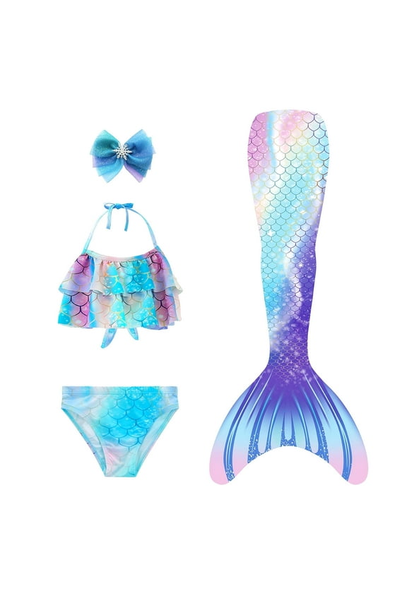 Girls Mermaid Tails Two-Piece Swimsuit Set, Little Girls 3-9Years