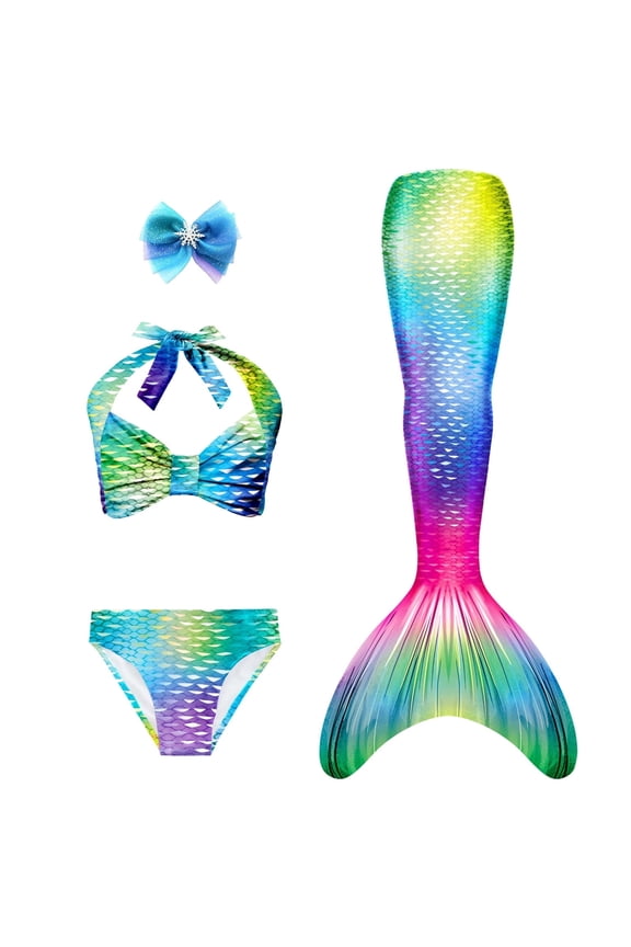 Girls Mermaid Tails Two-Piece Swimsuit Set, Little Girls 3-9Years