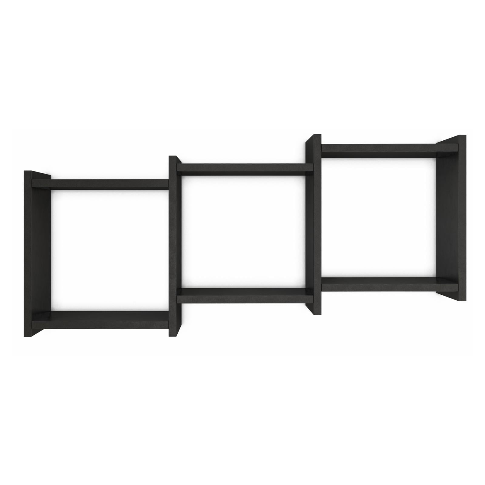 Black MDF 3-Cube Floating Wall Shelf