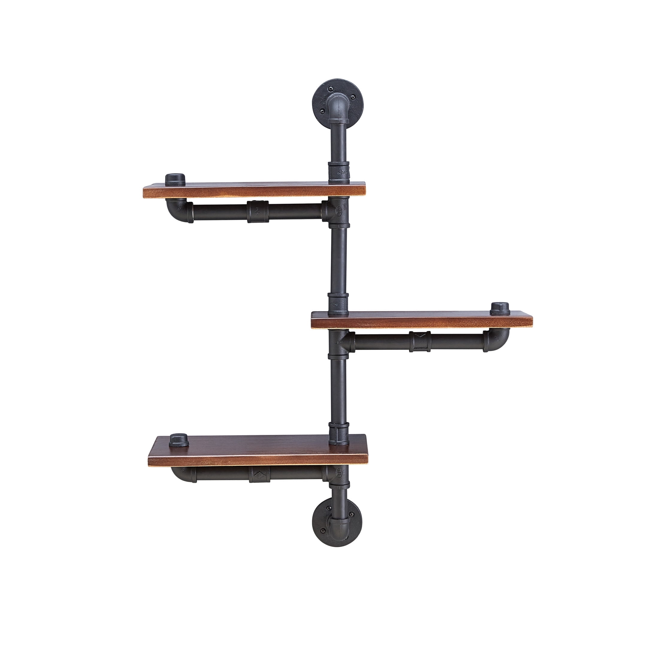 24" Black Iron and Wood 3-Tier Floating Wall Shelf