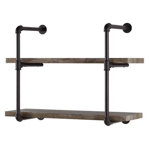 Danya B. 31.5 in x 24 in Two Shelf Tier Brown Iron Industrial Pipe Wall Shelving Unit