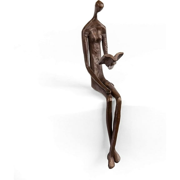 Danya B. 9.5 in Small Cast Bronze Woman Reading over Ledge Sculpture