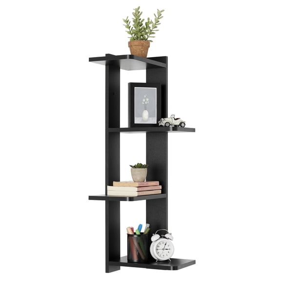 Danya B. Alvar Corner 4-Tier Floating Ledge Column Wall Shelf - Black