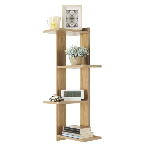 Danya B. Alvar Corner 4-Tier Floating Ledge Column Wall Shelf - Chestnut