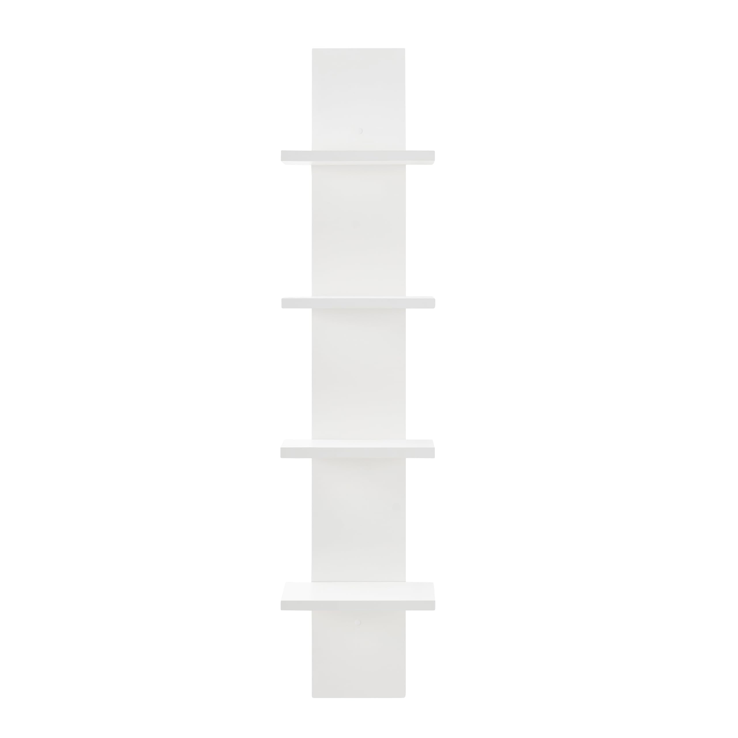 White 4-Tier Floating Wall Shelf with Wood Finish