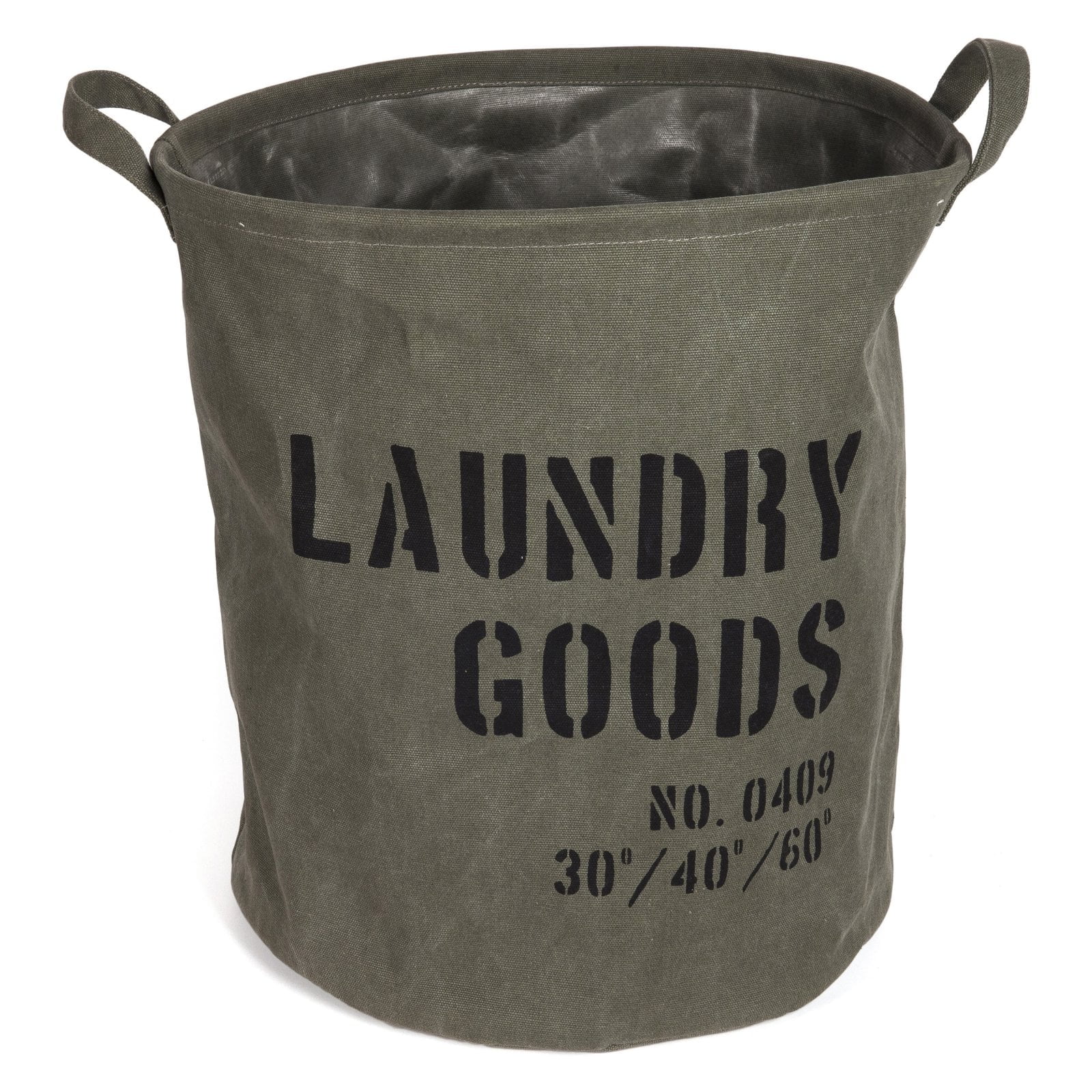 Olive Green Canvas Collapsible Laundry Hamper with Handles