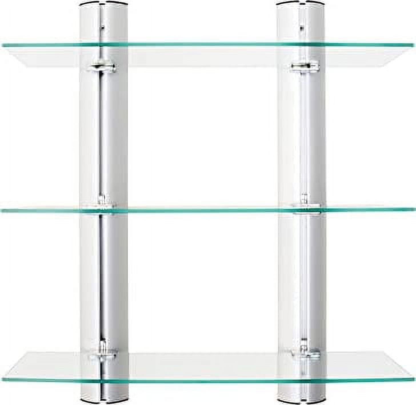 Black Glass and Wood Floating Wall Shelf Unit