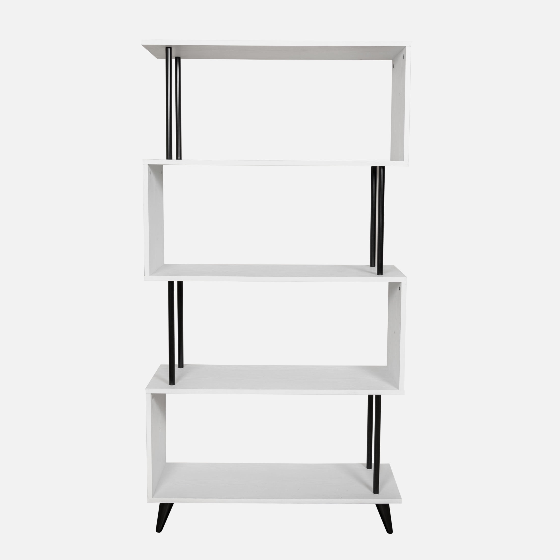 White and Black 5-Tier S-Shaped Modern Wood Bookcase