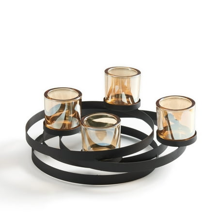 Danya B Circles Metal Centerpiece with Iridescent Glass Cups