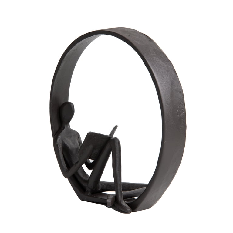 Danya B. Encircled Female Reader Cast Iron Sculpture - Abstract Bookend Statue For Bookshelves & Decor