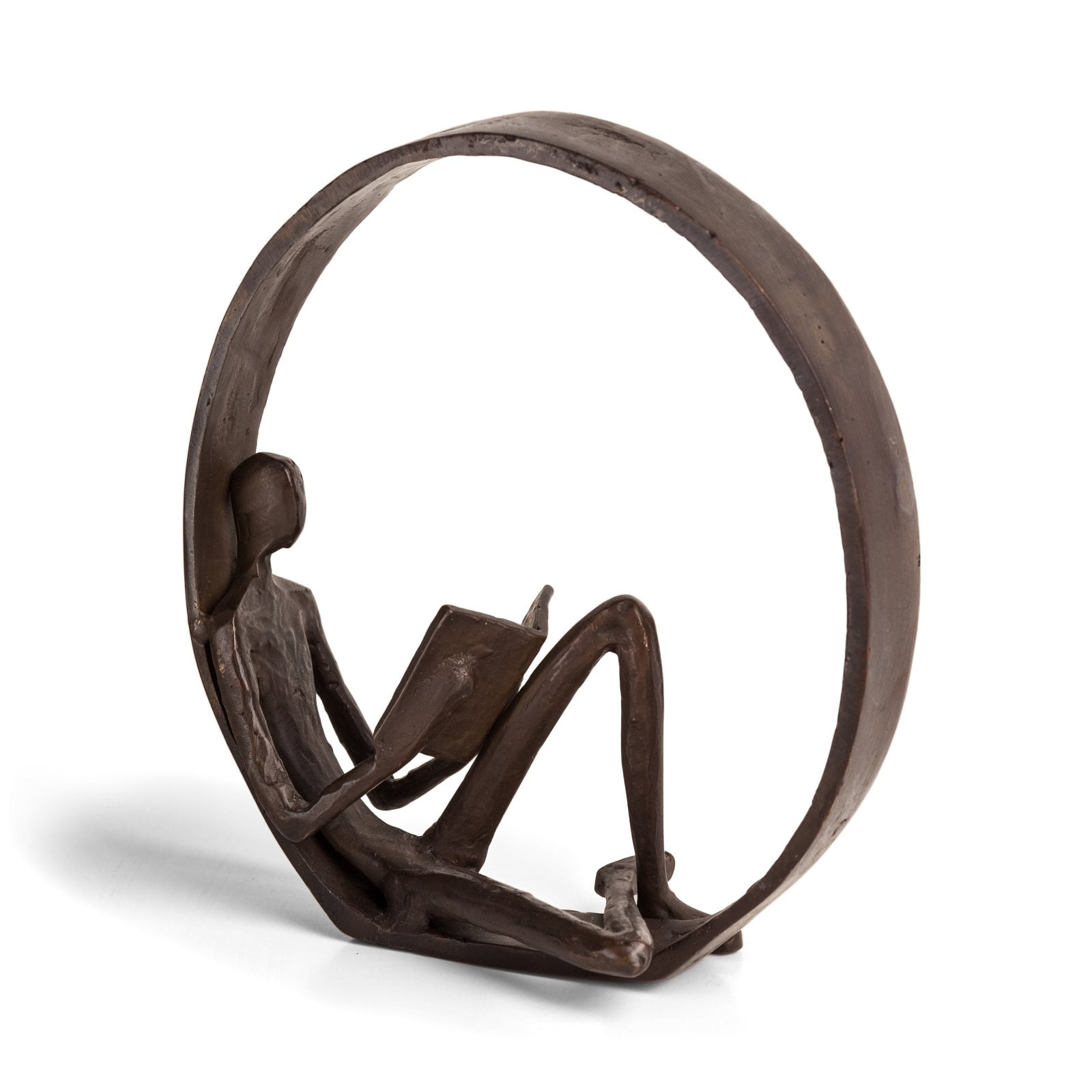 Dark Brown Iron Encircled Reader Sculpture, 7.5"