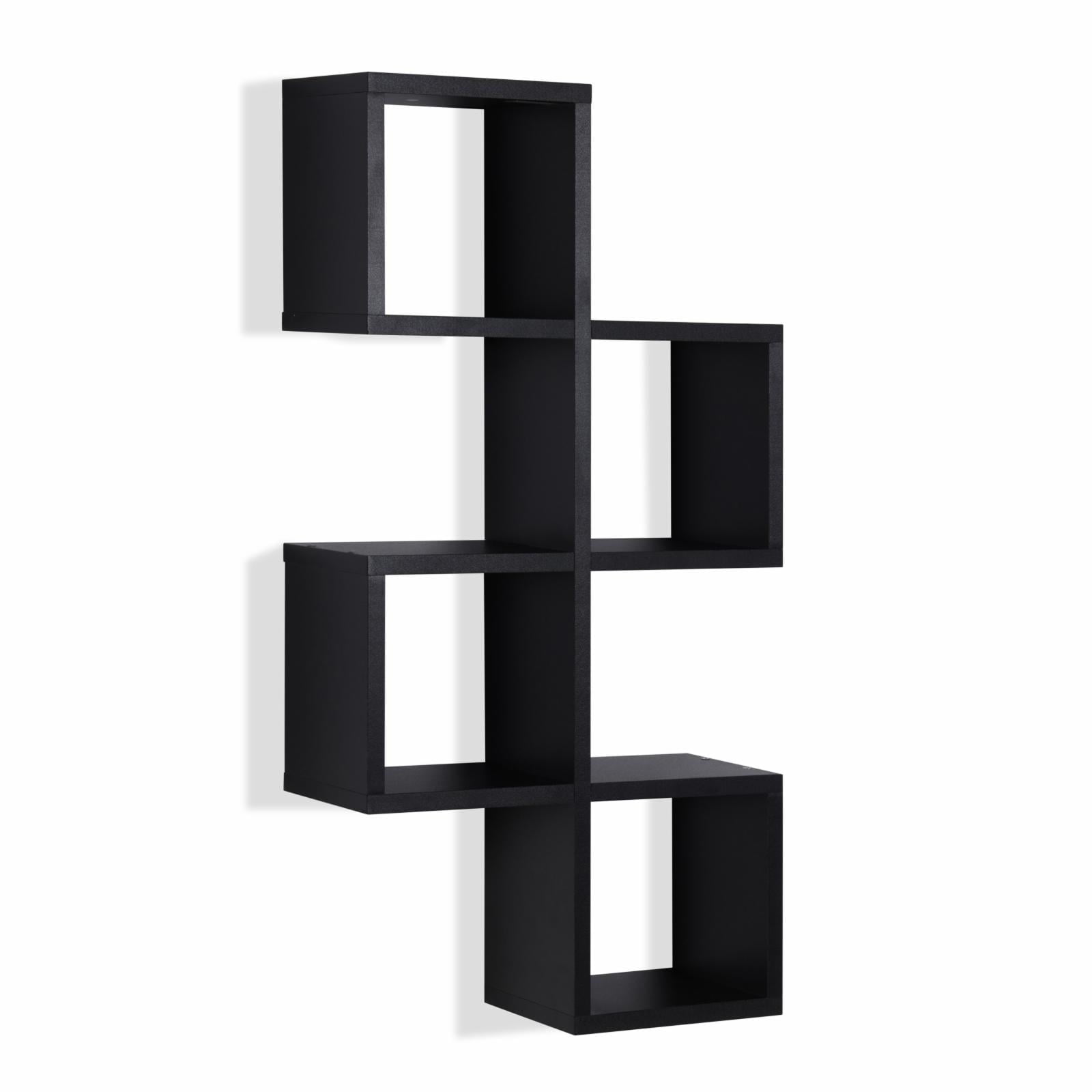 Black MDF Contemporary Floating Wall Shelf with Cubby Holes